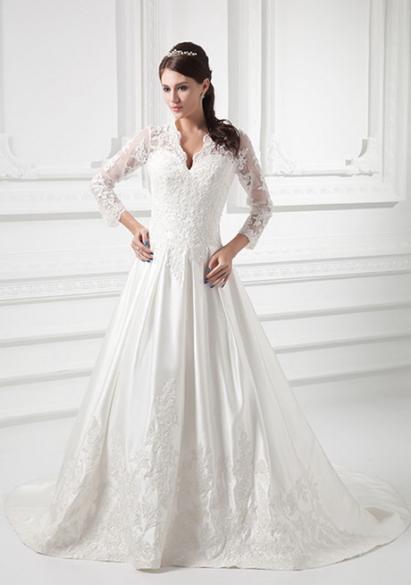 RONGLONG Spitzen Hochzeitskleid - Langarm & Off Shoulder Mit Schleppe