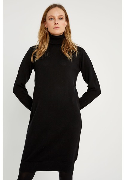 Damen Strickkleid Lang Aus Kaschmir & Wolle - Winterkleid Mit Rollkragen | Midilänge