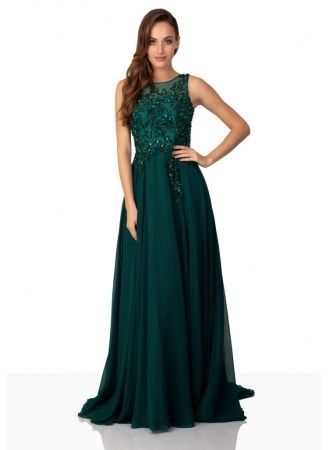 Abendkleid lang dunkelgrün