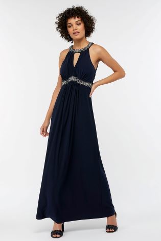 navy maxikleid maxi dress isabeli monsoon embellished jersey