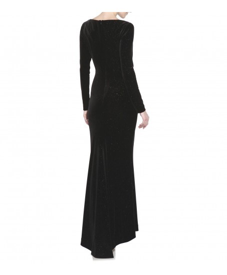 Langes schwarzes samtkleid