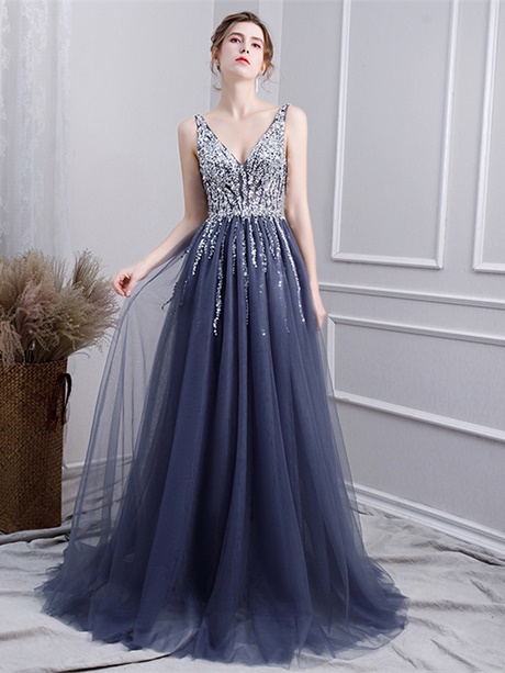 Abendkleid Damen Lang Mit Glitzer - Elegantes Maxikleid Mit V-Ausschnitt & Pailletten